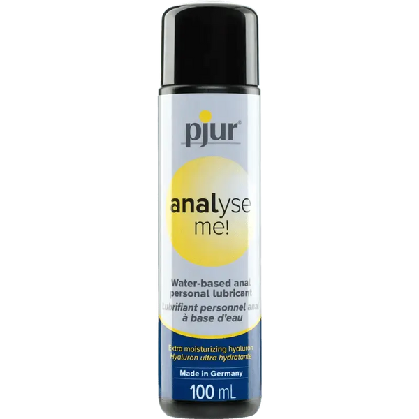 Pjur Analyse Me! 100ml water-based anal lubricant in a slim clear bottle with black cap