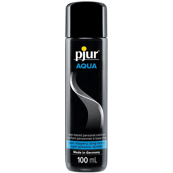 Pjur Aqua Water Based Lubricant in a sleek 100ml black bottle, made in Germany