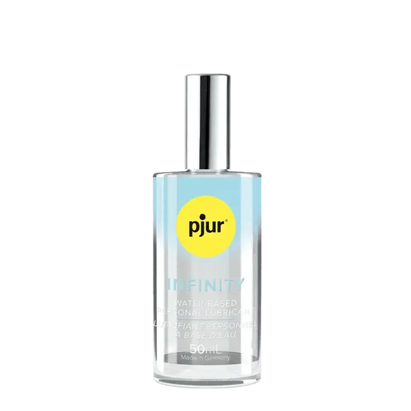 Pjur Infinity water-based personal lubricant in a clear 50ml glass spray bottle