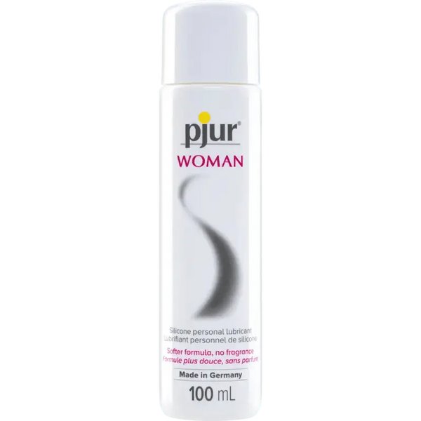 Pjur Woman silicone-based personal lubricant in a sleek white 100 mL pump bottle