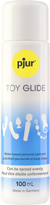 pjur Toy Glide 100 ml water-based lubricant in a white pump bottle with blue label