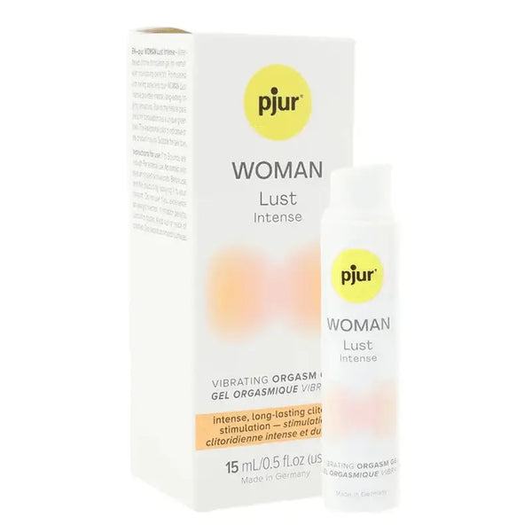 Pjur Woman Lust Intense orgasm gel with box showing 15ml size and clitoral stimulation label