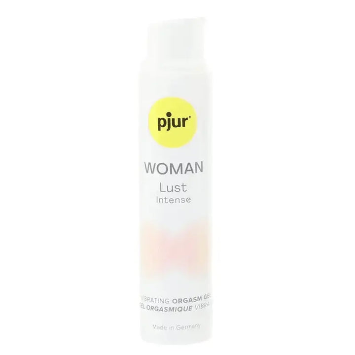 Pjur Woman Lust Intense vibrating orgasm gel in white pump bottle, made in Germany