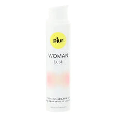 Pjur Woman Lust Vibrating Orgasm Gel in a slim white pump bottle, made in Germany