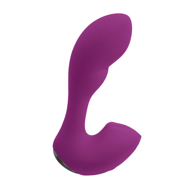 Playboy Arch G-spot vibrator in deep purple silicone, curved shaft with clitoral base