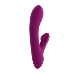 Playboy Bitty Bunny rabbit vibrator showing ribbed clitoral arm, side angle