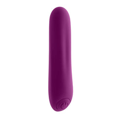 Playboy Bullet vibrator in deep purple silicone, smooth rounded tip, single power button at base