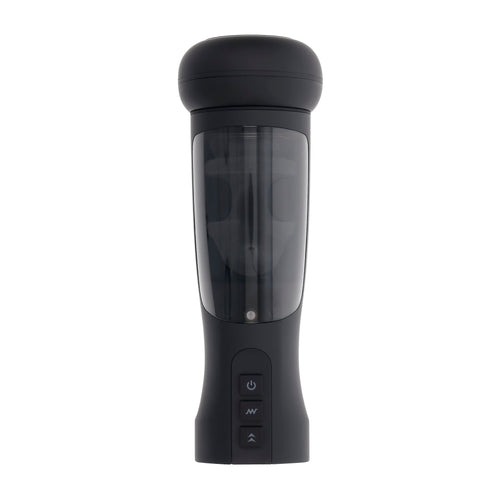 Playboy End Game black male stroker, front view showing control buttons and clear window
