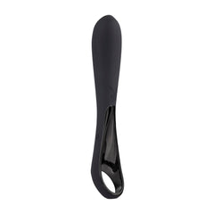 Playboy Ollo black silicone vibrator with open handle ring, front view