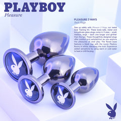 Playboy Pleasure 3 Ways packaging showing three metal anal plugs with product description