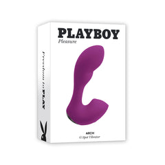 Playboy Pleasure Arch G-Spot Vibrator in retail packaging with product silhouette
