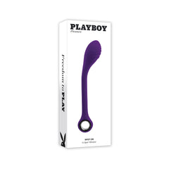 Playboy Pleasure Spot On G-Spot Vibrator beside its white retail box with Freedom to Play branding
