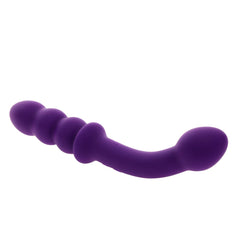 Playboy The Seeker purple silicone double-ended plug shown horizontally, beaded end left
