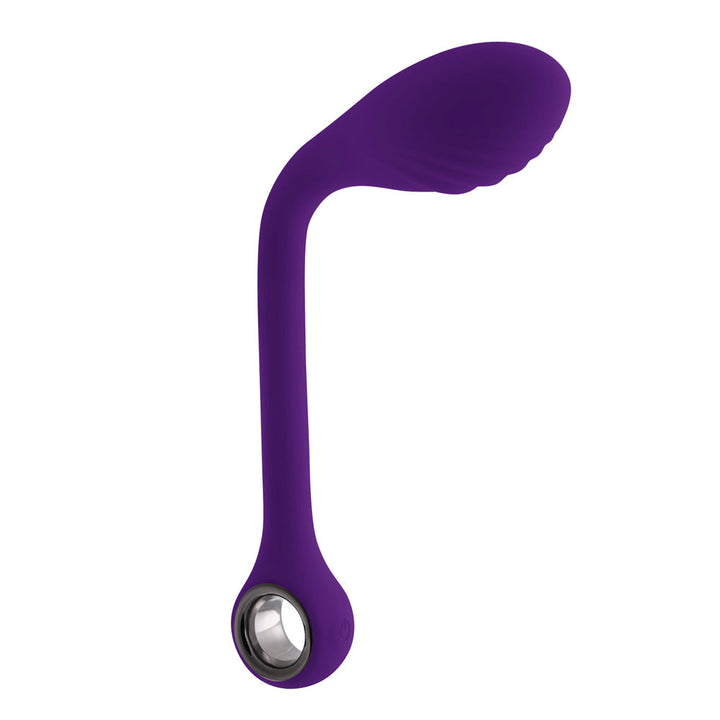 Playboy Spot On G-Spot Vibrator in purple silicone with curved shaft and textured head
