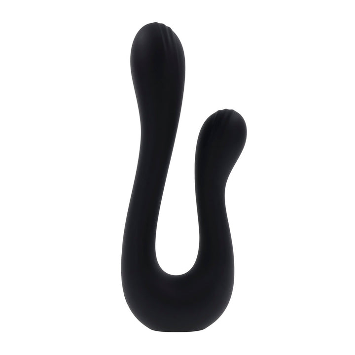 Playboy The Swan dual vibrator in matte black silicone, front hero view