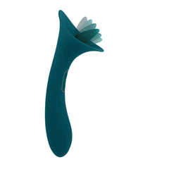 Playboy True Indulgence vibrator in teal silicone, front hero view showing tongue stimulator tip