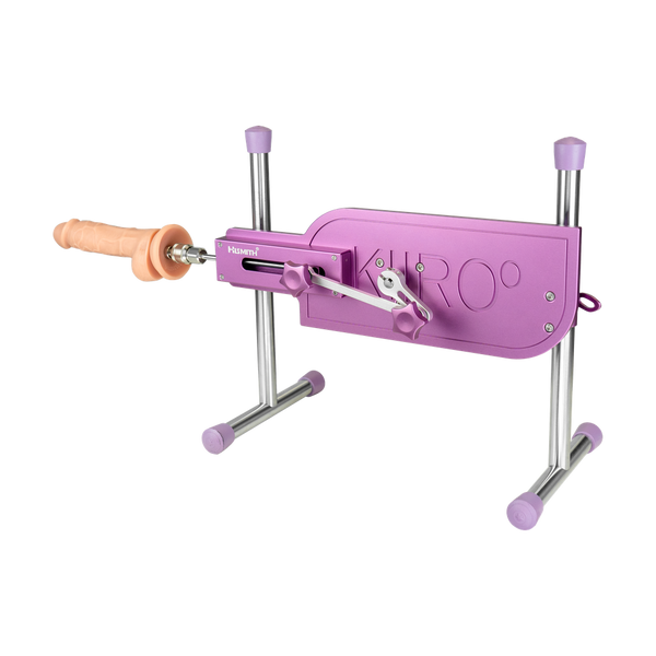 PleasureDrive purple thrusting machine on full stand with realistic silicone dildo attachment