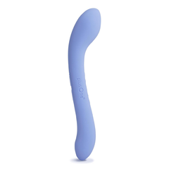 plusOne menopause massager in periwinkle blue silicone, curved double-ended ergonomic design