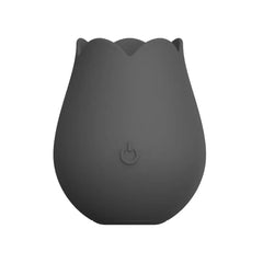plusOne Smokin' Rose Vibe front view showing tulip-shaped charcoal silicone body and power button