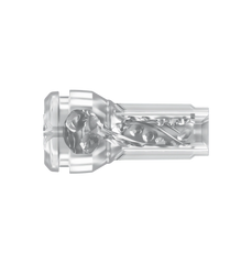 Pocket Stroker Crystal laid horizontally revealing detailed spiral internal texture channels