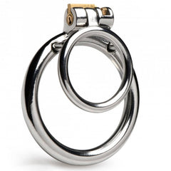 Polished stainless steel locking cock and ball ring hardware with dual rings and brass lock mechanism