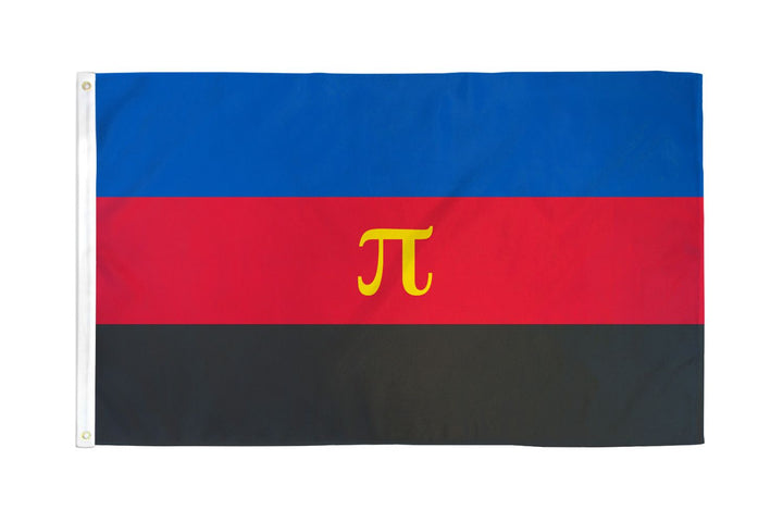 Polyamory Pride Flag 3x5 ft polyester, blue, red with pi symbol, and black stripes