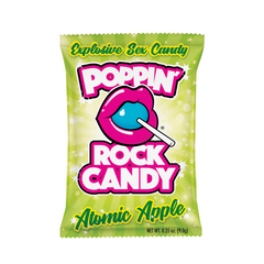 Poppin' Rock Candy Atomic Apple pouch in green with crackling candy logo and lips graphic