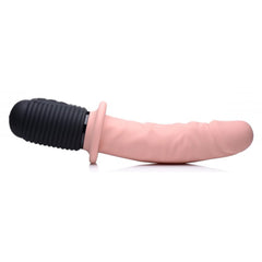 Power Pounder thrusting dildo lying flat, displaying curved realistic silicone shaft and textured grip