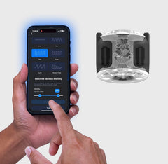 PowerShot paired with smartphone app showing six vibration pattern options and intensity slider
