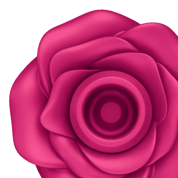 Close-up of Pro 2 Classic Blossom rose petal cap opening revealing circular air pulse nozzle