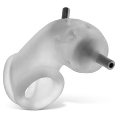Profile view of Airlock Electro cage emphasizing the curved silicone body and hollow tip opening for hygiene