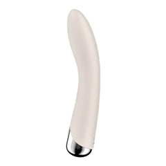 Profile view of Spinning Vibe 1 curved silicone body with chrome base accent