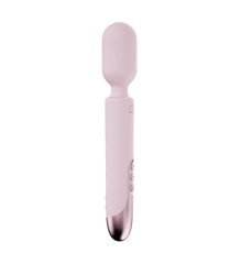 Prowand wand massager opposite side angle showing USB charging port on pink silicone body