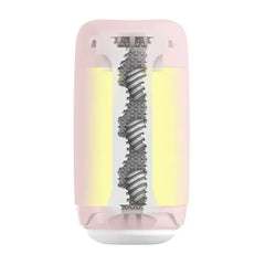 PUFFY cross-section cutaway revealing spiral textured interior sleeve within pink casing