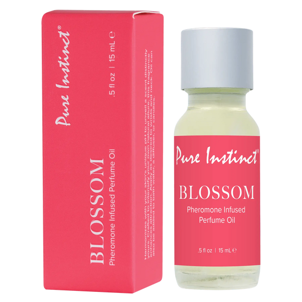 Pure Instinct Blossom Pheromone Infused Perfume Oil, 15 mL bottle with pink box