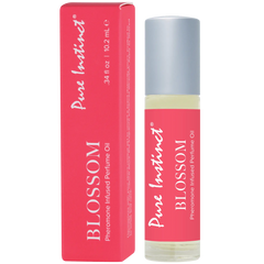 Pure Instinct Blossom roll-on perfume oil in pink packaging, 10.2 mL glass bottle