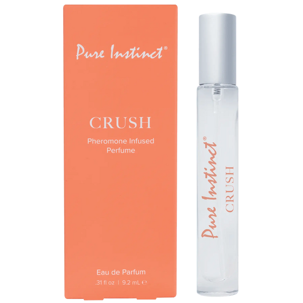 Pure Instinct Crush pheromone-infused perfume with coral box and slim rollerball bottle