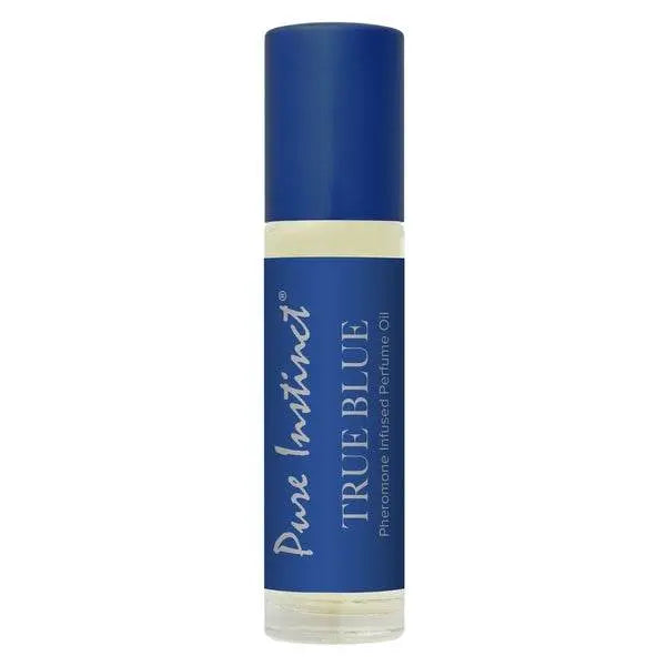Pure Instinct True Blue 10.2 ml roll-on bottle standing upright with blue cap, solo view