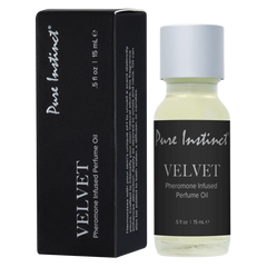 Pure Instinct Velvet Pheromone Infused Perfume Oil in a 15mL glass bottle with black box