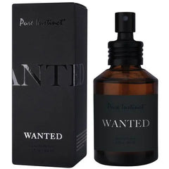 Pure Instinct Wanted pheromone perfume with matte black packaging, front angle