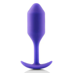 Purple b-Vibe Snug Plug 2 silicone anal plug front view with anchor-style base