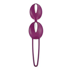 Purple Fun Factory Smartballs Duo upright view highlighting smooth silicone outer shell