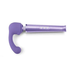 Purple Petite Curve Attachment fitted onto Le Wand Petite massager, full-length view