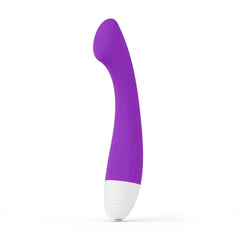 Purple silicone MOKA Originals vibrator with curved tip and white base, side view