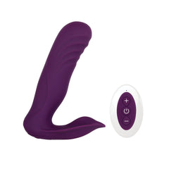 Purple silicone Velvet Hammer vibrator with ribbed shaft and wireless remote control