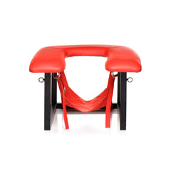 Queening chair front view with sling in raised position, highlighting adjustable height feature