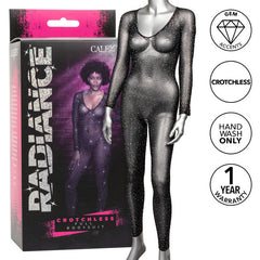 Radiance Full Body Suit with gem accents, crotchless design, hand-wash care icons shown