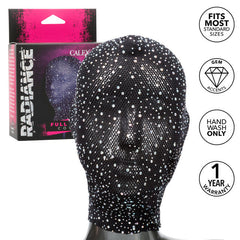 Radiance Full Hood Cover on mannequin beside box showing gem accents, fits most sizes, hand wash only