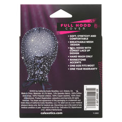 Radiance Full Hood Cover packaging back panel listing breathable mesh design and rhinestone accent details