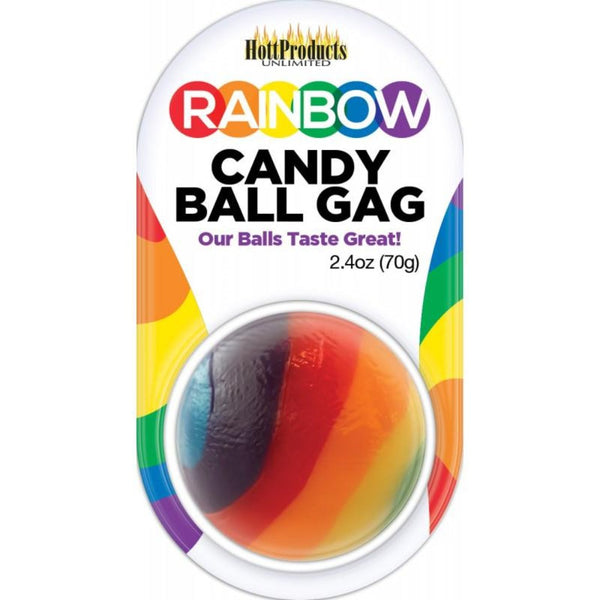 Rainbow Candy Ball Gag packaging showing colorful 2.4oz edible ball by Hott Products